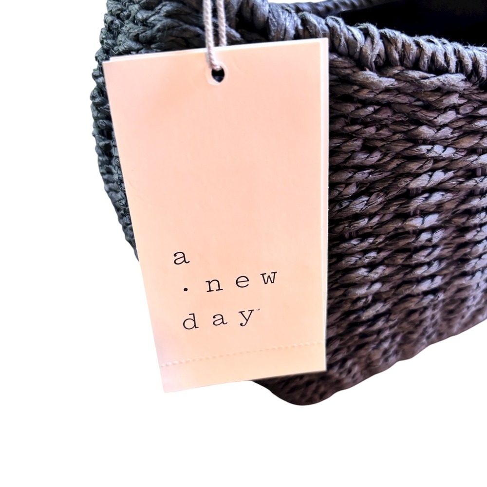 A New Day Woven Hobo Bag Purse Handbag Black Beige‎ Scarf Accent New with Tags - Picture 9 of 10